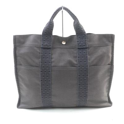 Fremragende HERMES Tote Taske Her Line MM Serie Knap Lærred grå polyamid Kvinder Brugt