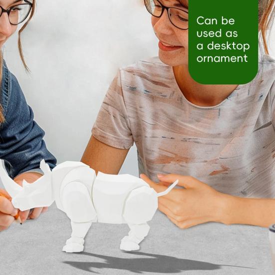 Yousheng Articulated Rhino Statue White Rhino Figurine with Flexible Joints Rhino Fidget Toy for DIY Coloring Home Office Car Decoration
