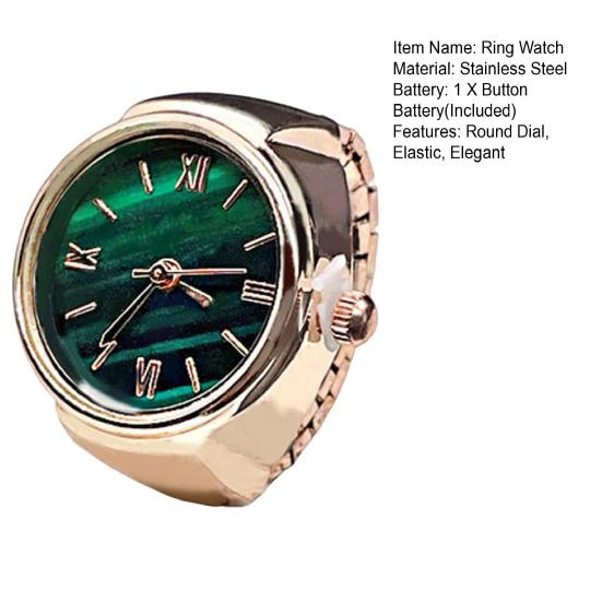 Okrągły zielony zegarek z tarczą Elastyczny pasek ze stali nierdzewnej Eleganckie męskie kobiety Zegarek dla par Palec serdeczny Prezent urodzinowy Modne dodatki