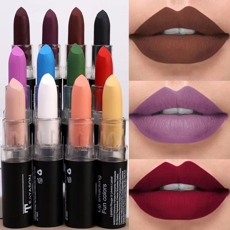Sexy Matte Coloured Velvet Lipstick Long Lasting Non Fading Non-stick Cup Solid Lip Gloss Party Lips Makeup Cosmetics