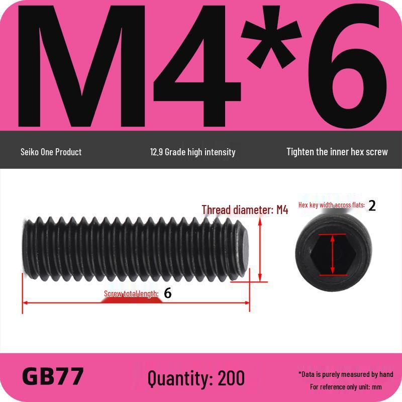 Class 12.9 Inner Hex Flat Head Headless Grub Screw M3-M12