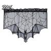 Halloween Tablecloth Door Curtain Lace Spider Web Fireplace Cover Scary Skeleton Witch Mysterious Fabric Bat Print Window Drapes for Home