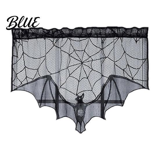 Halloween Tablecloth Door Curtain Lace Spider Web Fireplace Cover Scary Skeleton Witch Mysterious Fabric Bat Print Window Drapes for Home