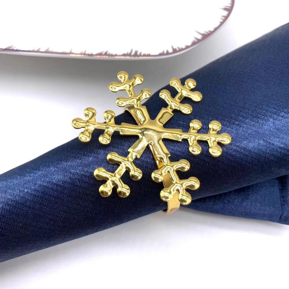 6PCS Gold/Silver Christmas Snowflake Napkin Ring Reusable Napkin Buckle Xmas Napkin Holder Birthday