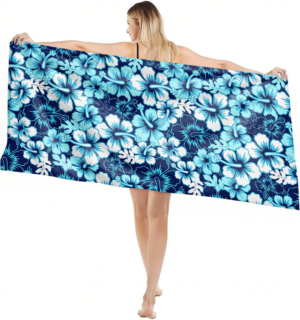 1PC Towel Blue Vintage Flower Drawing Art for Family Friend Quick-Dry Beach Towel For Yoga Tourism Beach GYM Camping Swimming