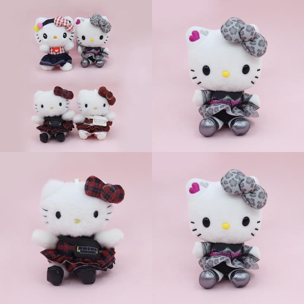Cute Hello Kitty Plush Pendant With Plaid And Leopard Print Dress Decor For Girls Gift