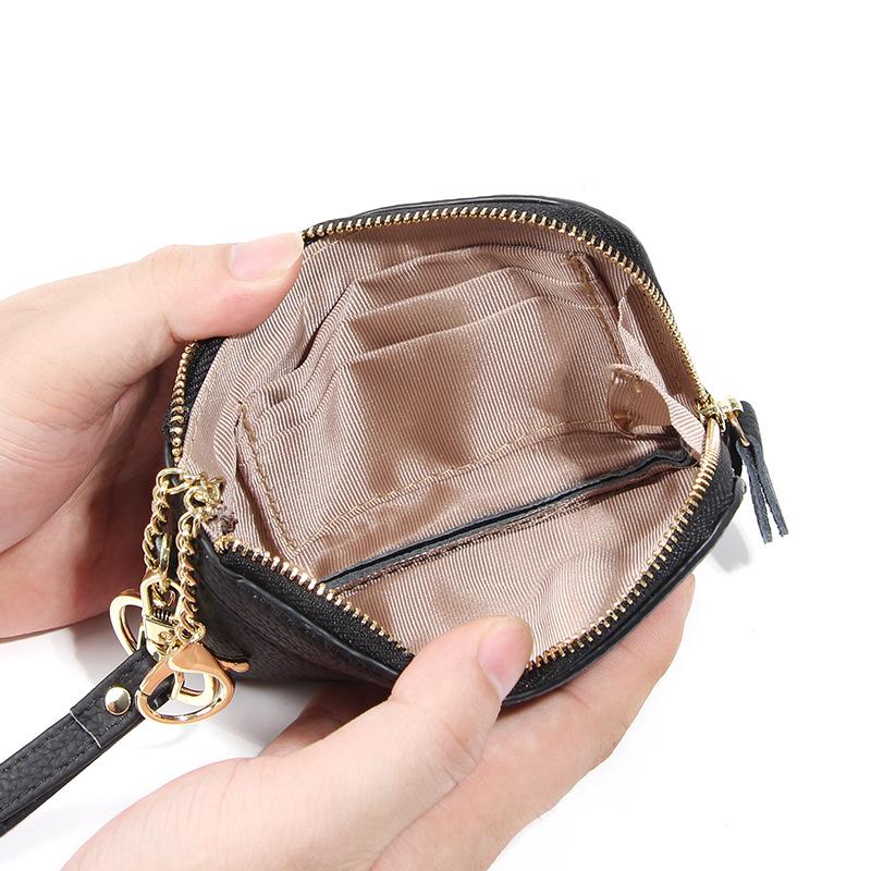 2025 Genuine Leather Zip Coin Purse for Women Apanese & Korean Style Mini Wallet with Keychain Large Capacity 3 Card Slots Ultra Thin & Lightweight