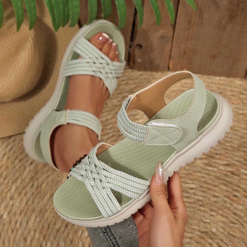 Velcro Slip-on Thick-soled Summer Sandals for Women, Large Size, Beach Shoes