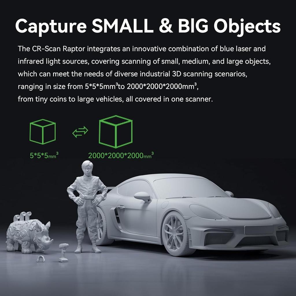 Creality CR-Scan Raptor 3D Scanner, 60fps Blue Laser and NIR, 0.02mm Accuracy, 24-bit Color