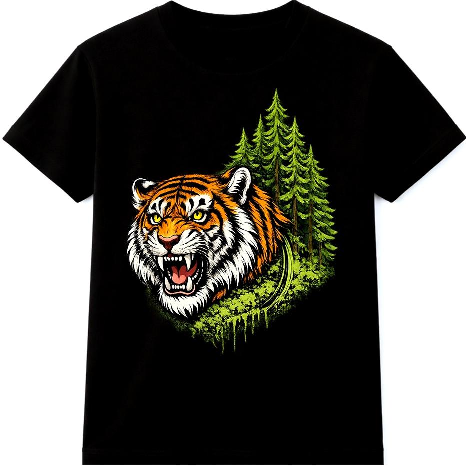 Roaring Tiger Graphic T-Shirt Forest Wildlife Nature Animal Art Tee S разноцветный
