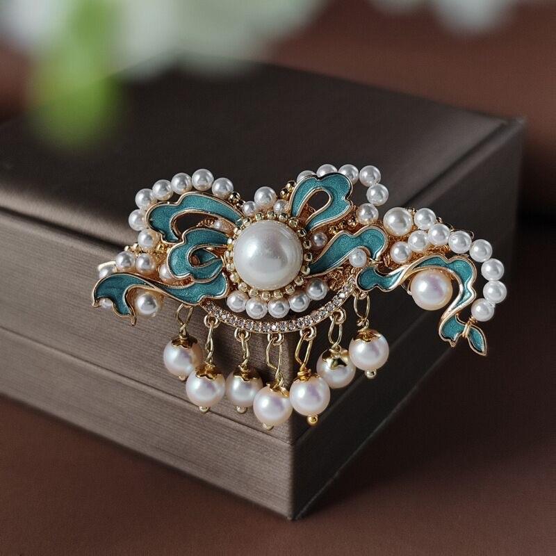 Elegant Blue Cloud Pearl Hairpin with Tassel
