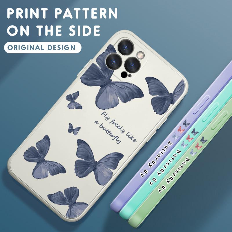 Krásné pouzdro na telefon Butterfly se čtvercovým vzorem Tekutý silikonový TPU Full Cover Ochranný kryt fotoaparátu pro iPhone OnePlus
