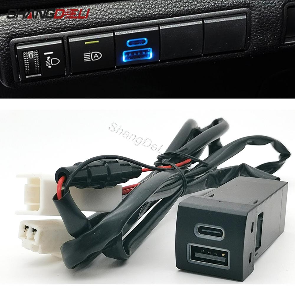 Dual Ports Car USB QC3.0 Type-C PD Phone Charger Socket For Toyota Highlander Land Cruiser Prado 150 Rav4 Camry Corolla 18-22