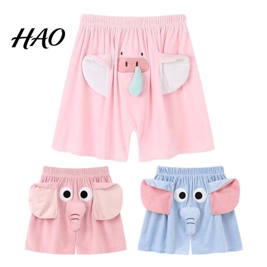 Herren Shorts Pyjamahose Cartoon Elefantendekor Elastischer Bund Lässig Paar mit verstärkten Taschen Locker Nachtwäsche Leicht