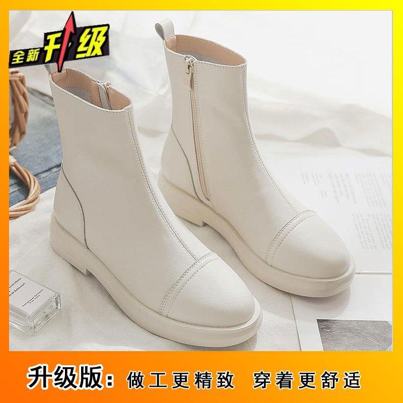 Martin Boots Women's 2025 Autumn and Winter New Flat-bottomed Zipper British Style Casual Velvet Single Boots Low-top Versatile Short Boots