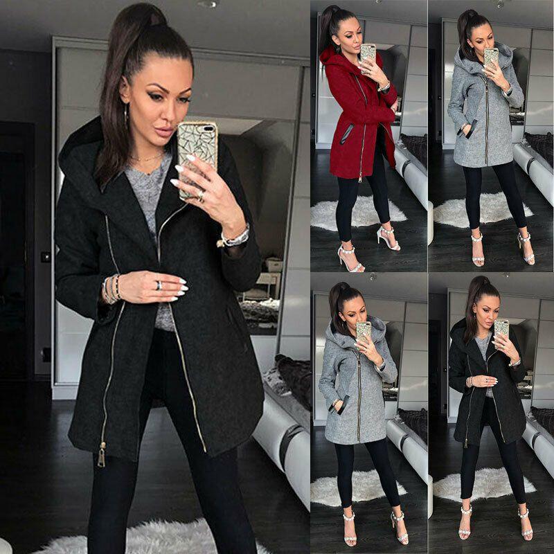 Stylish Women's Autumn Winter Zip Hooded Coat Jacket With Long Sleeve Design For All Occasions