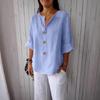 2026 Women's Loose V-Neck Cotton Linen Button Top - Comfortable Casual Summer T-shirt