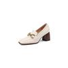 2024 Spring New Genuine Leather Women Shoes Leisure Women Slip-On Shallow Pumps Square Toe Heels Shoes Women Zapatos De Mujer