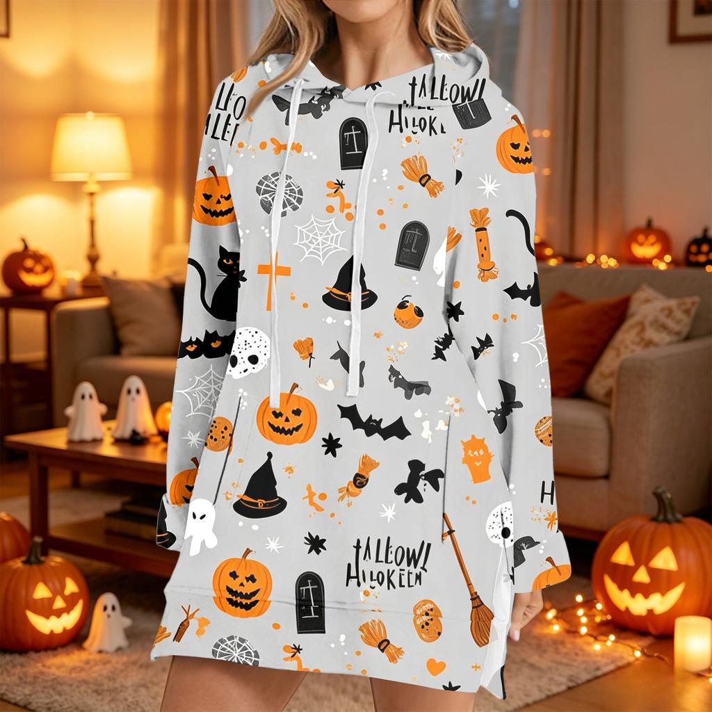 Women's Fashion Casual Long Sleeve Hoodie with Halloween Print for Fall