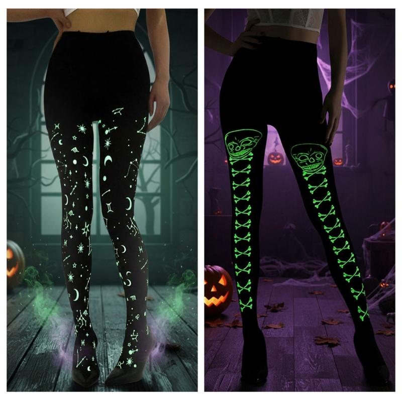 Fashion Glow In The Dark Hosiery With Elastic Waistband Halloween Pantyhose Perfect For Evening Event And Daily Use