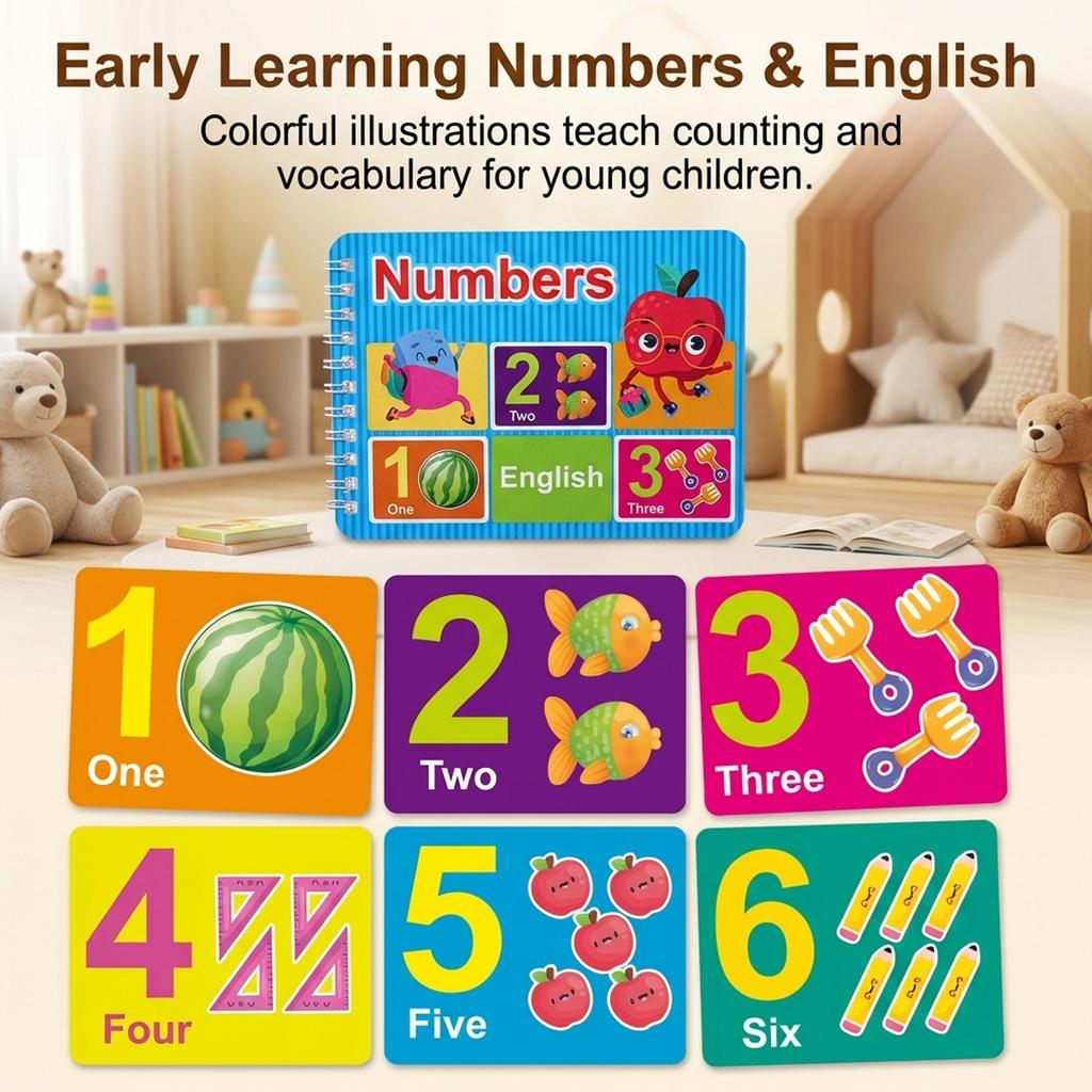 Early Education Cognitive Cards Book Alphabet Numbers Learning Educational Toy for Kids with Safe Rounded Corners Portable