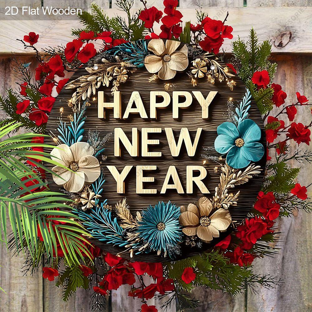 Christmas decoration sign,indoor hanging decorations,2D flat Wooden products with THE PATTERN is the text "HAPPY NEW YEAR",Christmas gifts for family