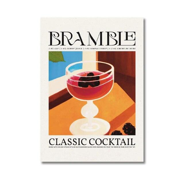 Suc de fructe de desene animate Mojito Caipirinha Bramble Postere și imprimare Aperol Drink Canvas Painting Club Bar Restaurant Home Decor Wall Decor No Frame