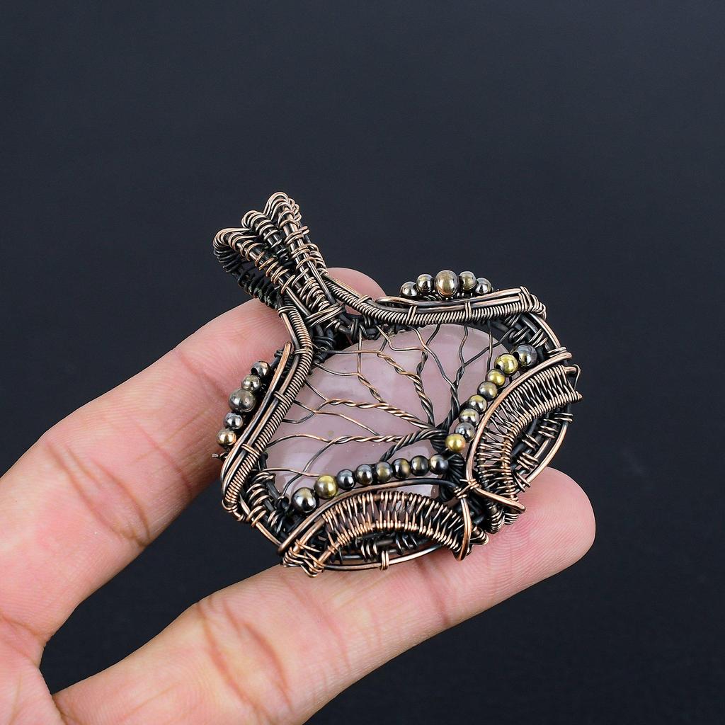 Rose Quartz Jewelry, 999 Copper Wire Wrapped Pendant Handmade Gemstone Jewelry, Gifts For Wife Brand New Pendant