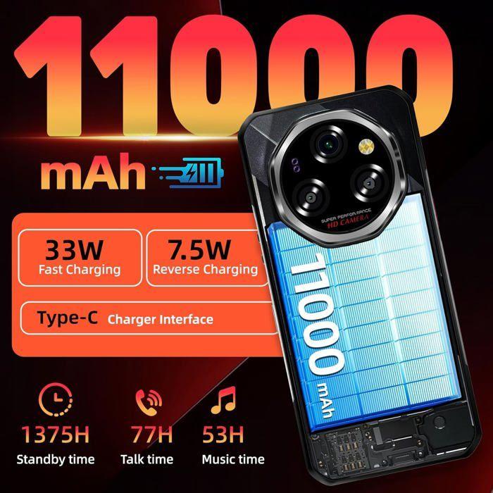 Telephone Portable Incassable 5G OUKITEL WP62 Android 15 48Go +512Go Smartphone Incassable 11000mAh 6.6" 108MP Dual SIM/NFC Noir