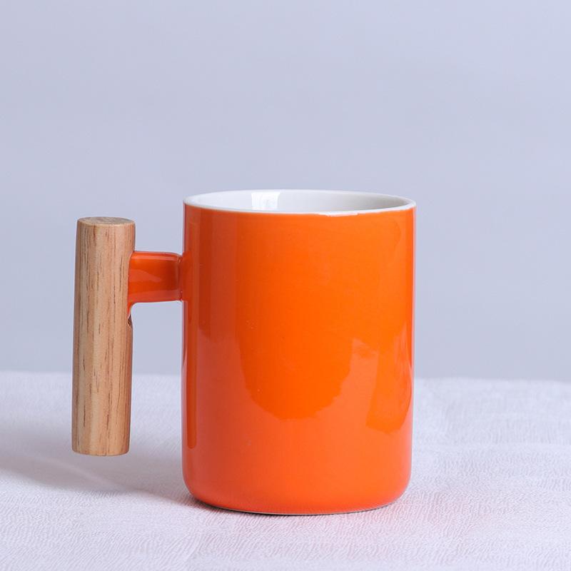 Wooden Handle Ceramic Mug Literary Water Cup Coffee Milk Cup Holiday Event Gifts