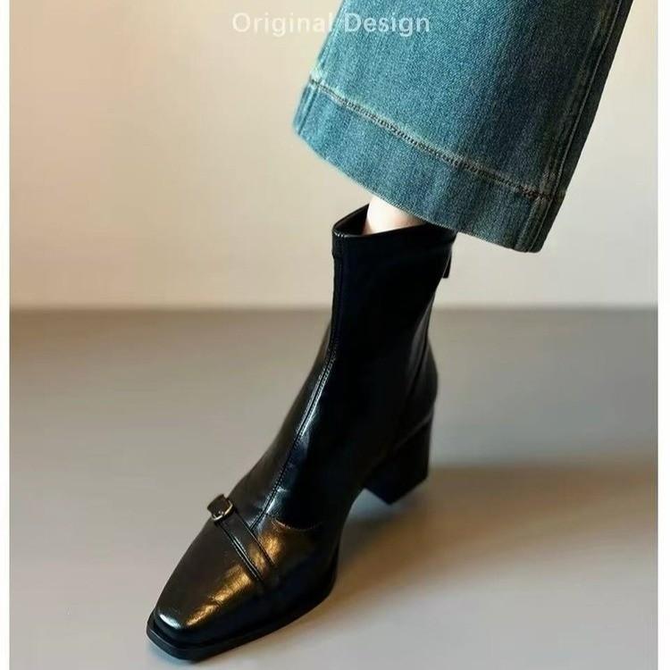Coarse heel short boots women's thickened new thin boots European and American fashion warm winter pointed short tube versatile velvet