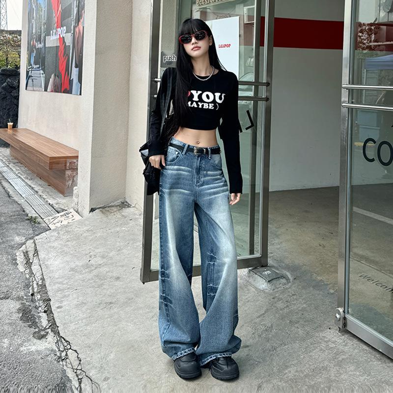 Women s High-Waisted Wide-Leg Retro Jeans - Spring 2025 Slimming Floor-Length Style Small