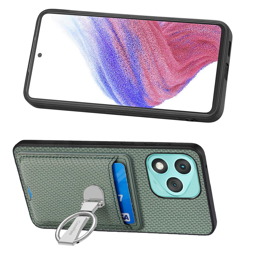 Für Honor 400 Lite 5G Leder Handy-Rückseite mit Ständer und Kartenfächern Kohlefaser-Textur