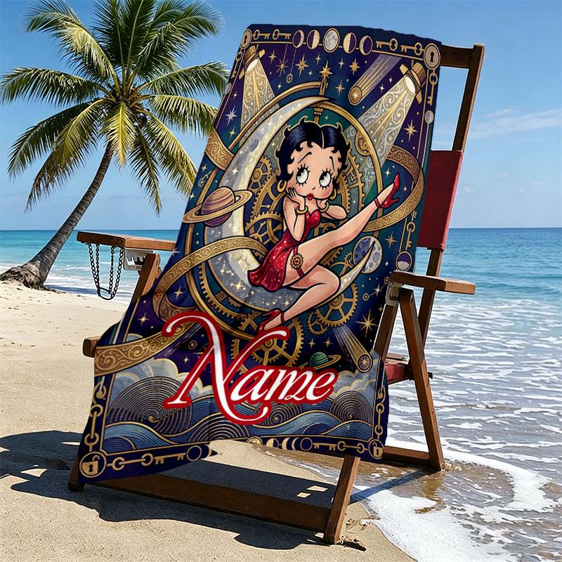 Custom Name Personalized Betty Boop Print Beach Towel, for Trip Camping Beach Party Home Decor, Birthday Gift for Family & Friends