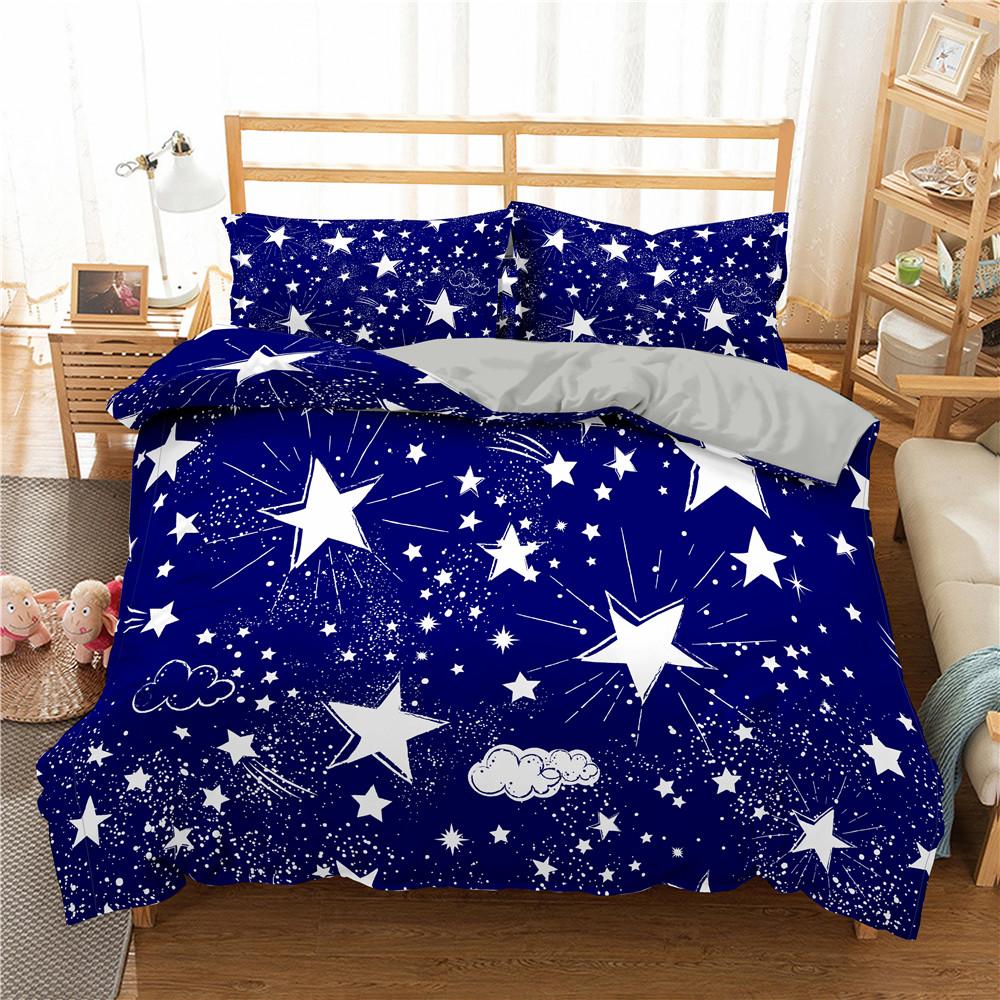 Star Single Double Twin Queen Bedding Set 2/3Pcs Night Sky Bed Cover Kid Duvet Cover Set Dark Blue Galaxy Bedclothes