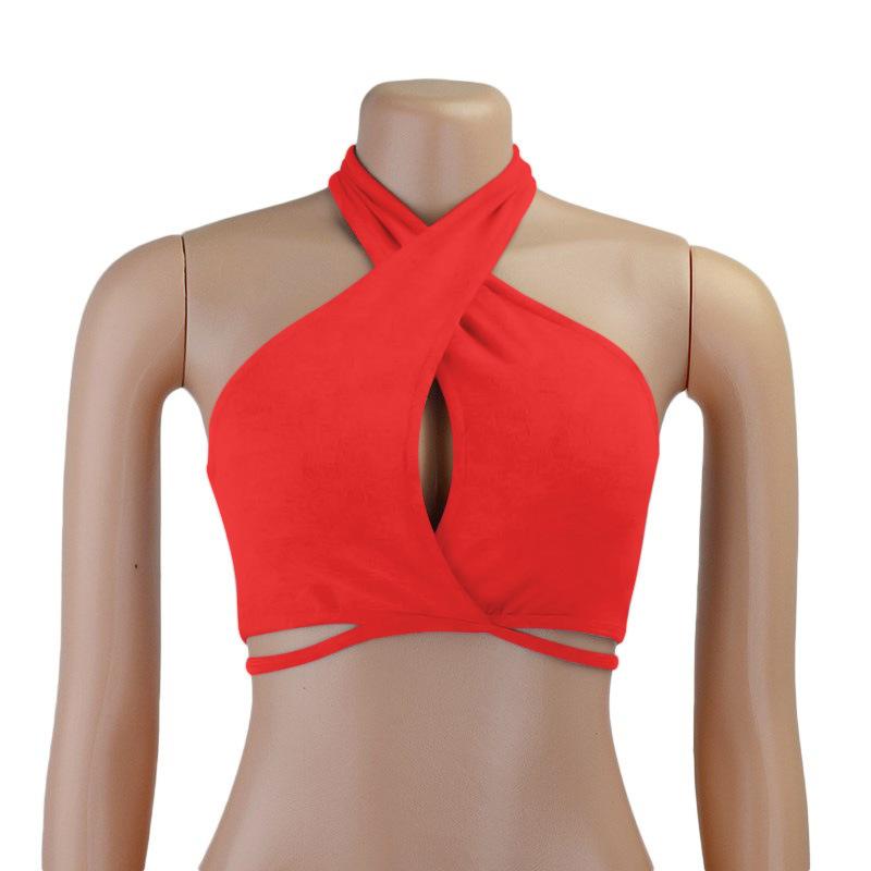 Débardeur Sexy pour Filles Épaules Dénudées Croisé Dos Nu Camisole Crop Top Femme Bandage Sans Manches Gilet Court