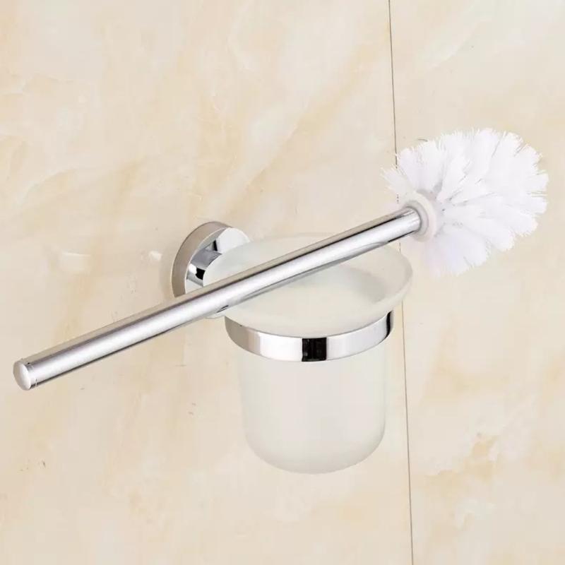 Hygienic Hanging Toilet Brush System with Shatterproof Glass Housing Simple Styles Wall Mounted Toilet Cleaning Set