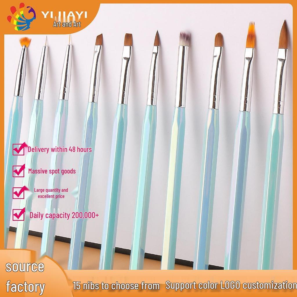 Laser Blue Hexagonal 10-Piece Nail Art Brush Set for Outlining, Lines, and Floral Designs