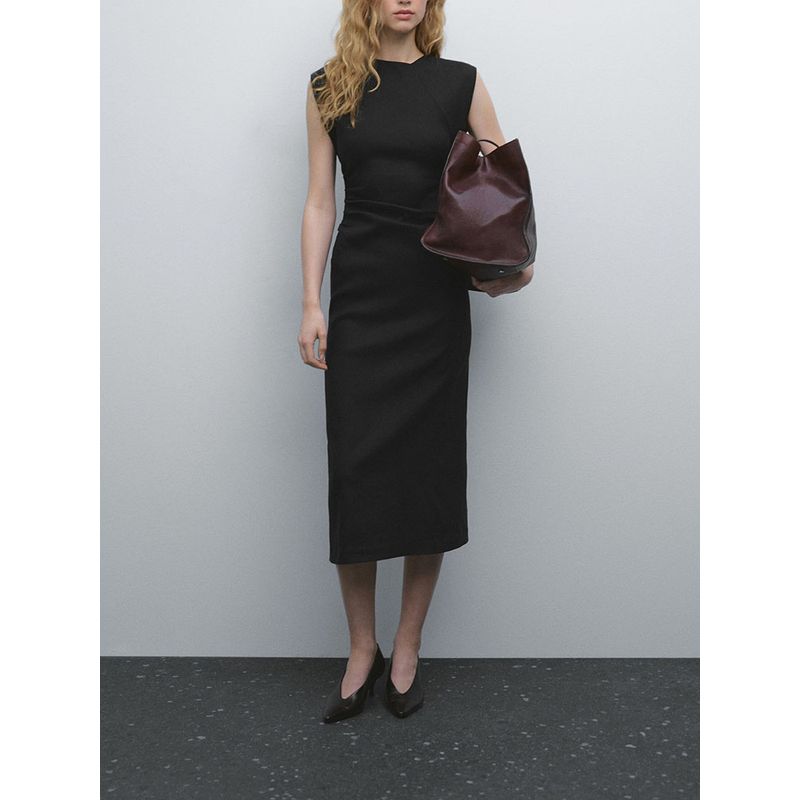 Za2025 Summer New Product Women clothes Temperament Waist Hugging Mid-Length Sleeveless Dress Black Dress 06648589 800