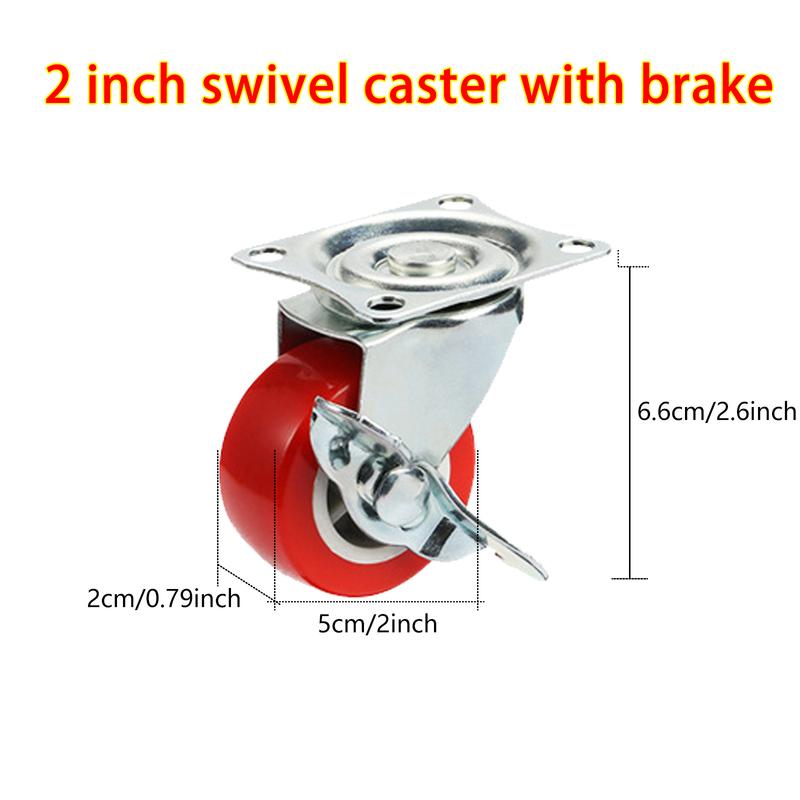 4-Pack PVC 2 "Universal and Universal Brake casters, quiet red rotating wheels, wheelbarrow, furniture project trolley