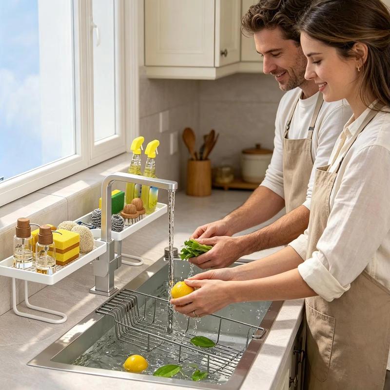 Household Bathroom Storage Rack Wall-Mounted Faucet No-Drill Sink Storage Rack
