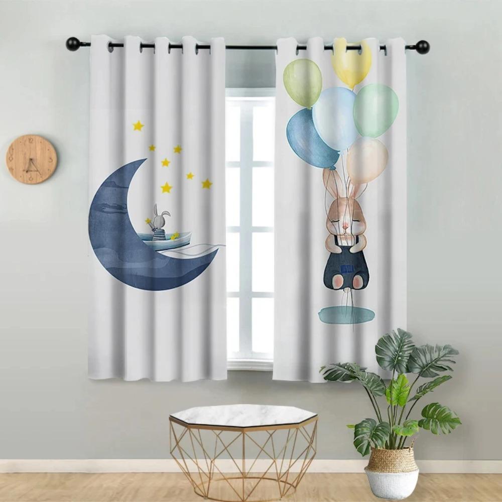High Shading Curtain Nordic Simple Cute Cartoon Rabbit Stars Moon Children's Room Girl Bedroom Window Blackout Drape Sunshade