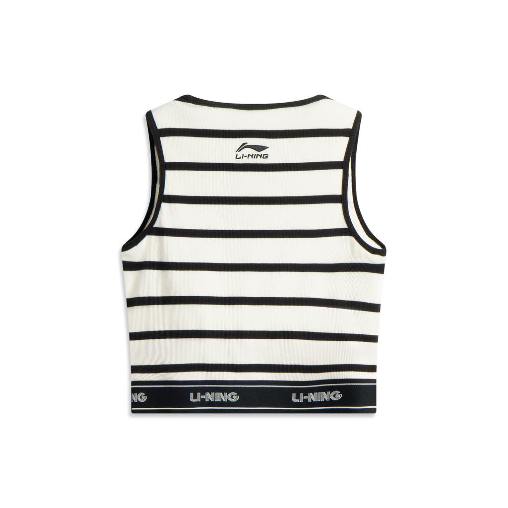 Li Ning Casual Comfortable Versatile Striped Sleeveless Vest Women Tops Off-White Black AVSV092-3