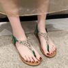 Fashion 2024 New Summer Sandals for Women Fashion Design Outside Beach Shoes Woman Pearl Diamond Back Strap Flat Sandal Large Size 42