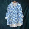 Women's Loose Ruffled Retro Floral Print Stand Collar Long Sleeve Cotton And Linen Top