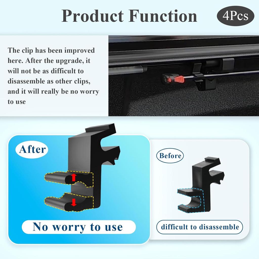 4 Stück Verbessertes Stützstangen-Clip-Set Passend für Undercover Tonneau Stützstange, Ladeflächenabdeckungs-Clips für Undercover Ultra Flex Hard Folding Ladeflächenabdeckung