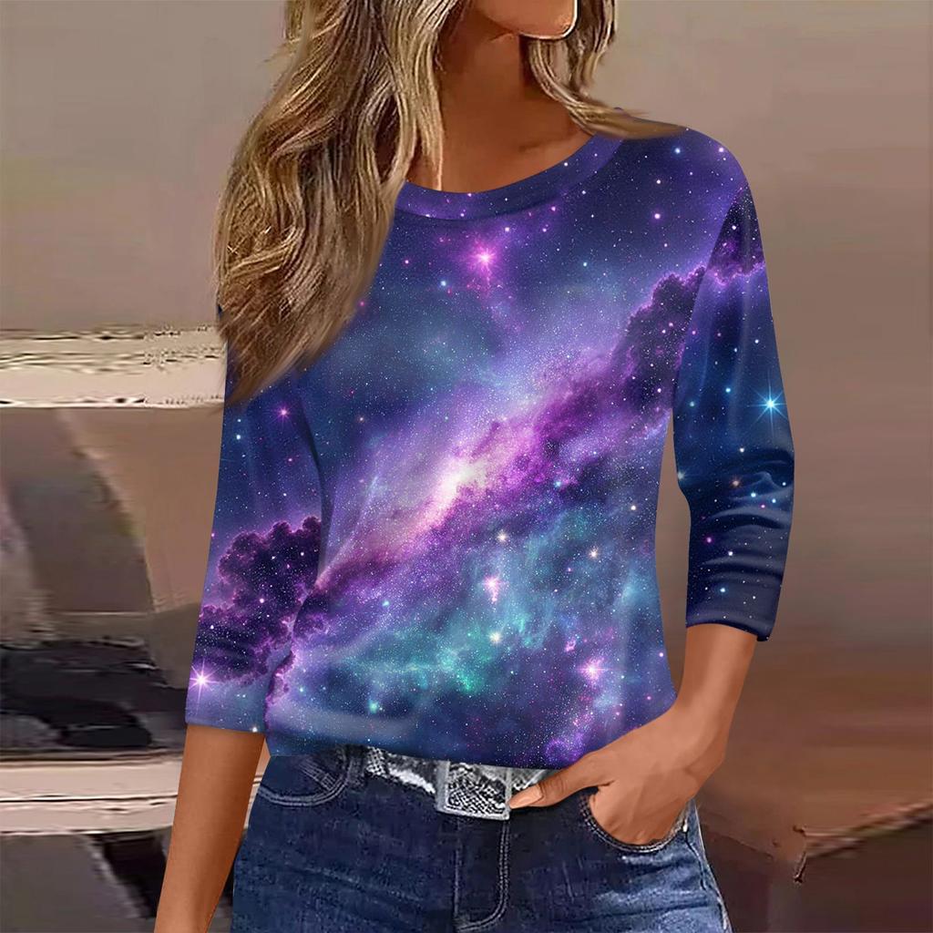 Damen T-Shirt Print 3/4 Ärmel Alltagsmode Wochenende Basic Rundhals Normales Oberteil
