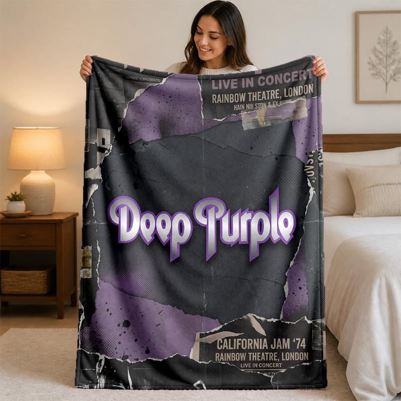 Deep Purple Print Flannel Blanket Cozy Lightweight Plush Throw Blanket For Bed Sofa Household Use