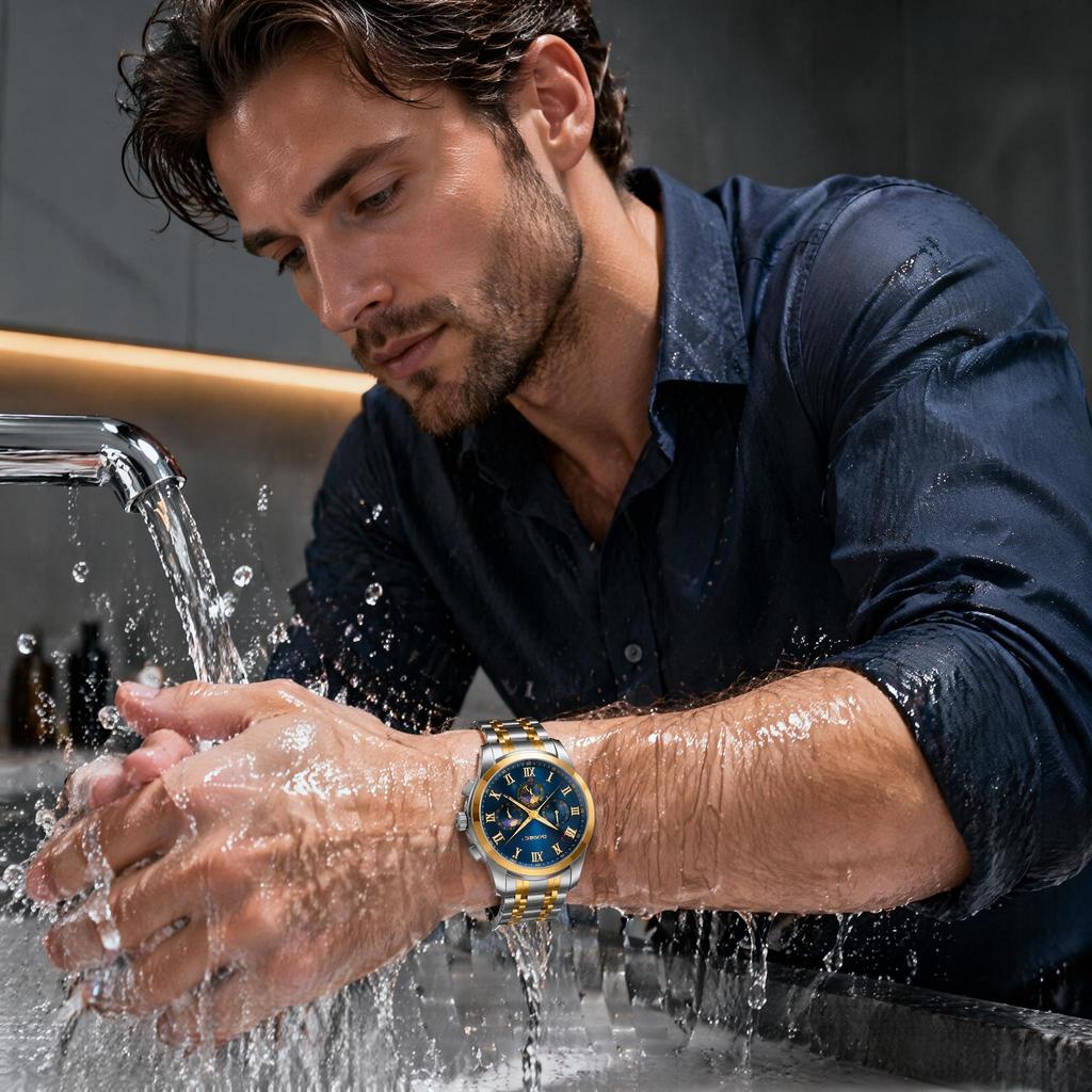 Men's Quartz Watch SKMEI Chronograph Stainless Steel Star Calendar 9394