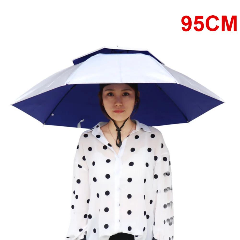 55/65/69/77/95cm Outdoor Fishing Caps Rain Umbrella Hat Foldable Fishing Sunshade Headwear Cap Waterproof Camping Beach Sun Hat